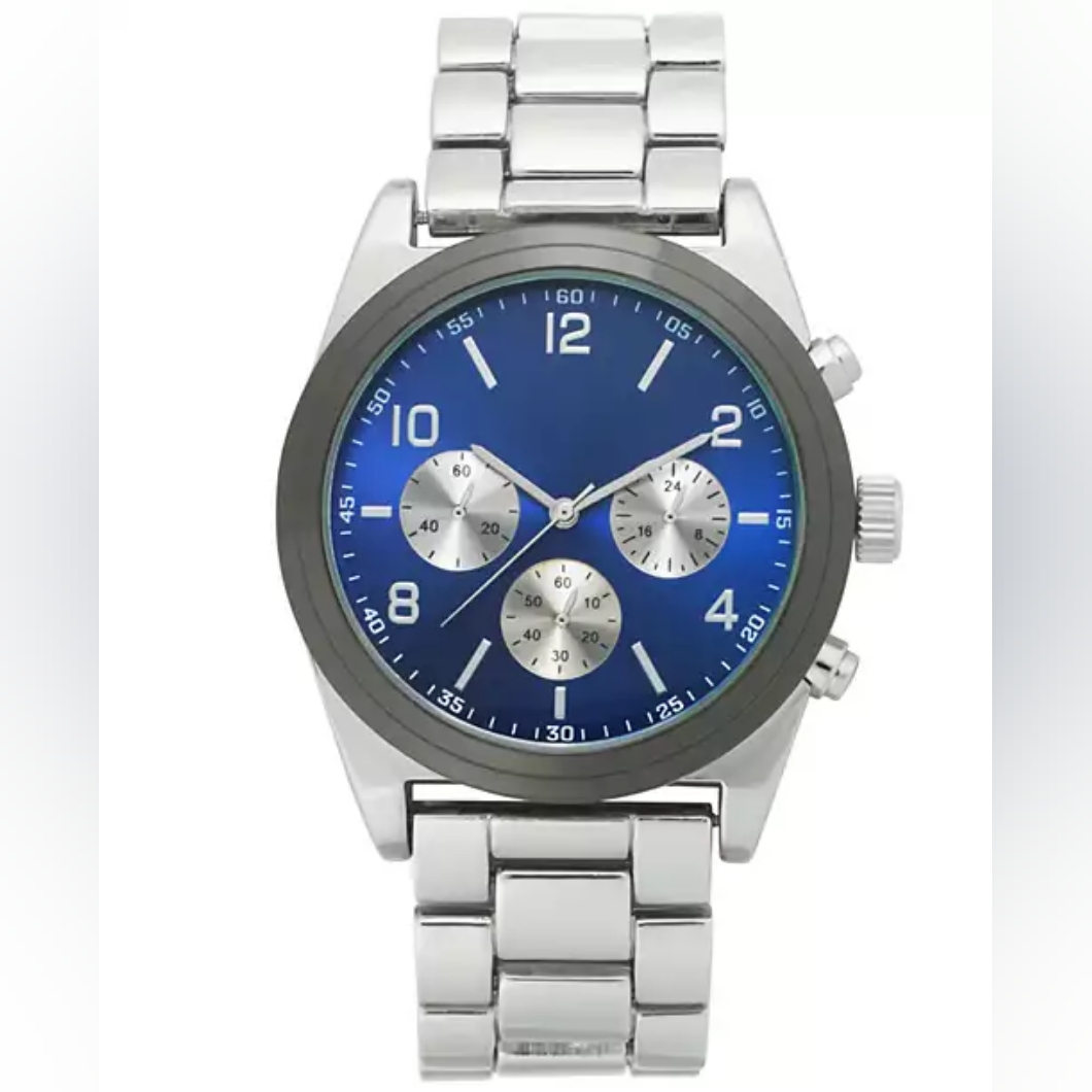 Watch SilverTone Timepiece With A Gleaming Blue Dial